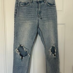 Ksubi Light Blue Distressed Straight Leg Jeans
